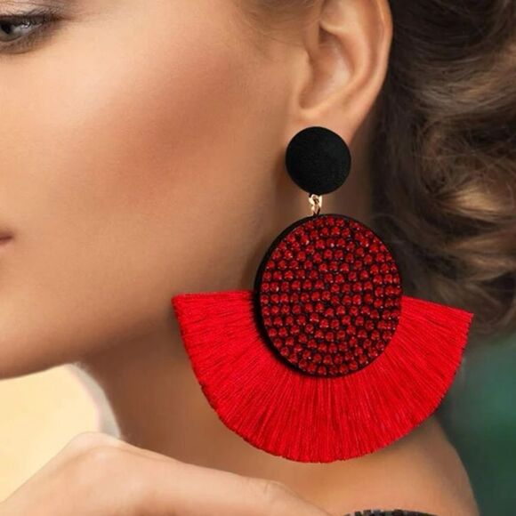 3for$20 NEW Rhinestone Round Decor Tassel Drop Earrings - Picture 1 of 3